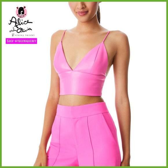Alice + Olivia Tops - Alice + Olivia Carli Vegan Leather French Rose Pink Bra Cropped Top